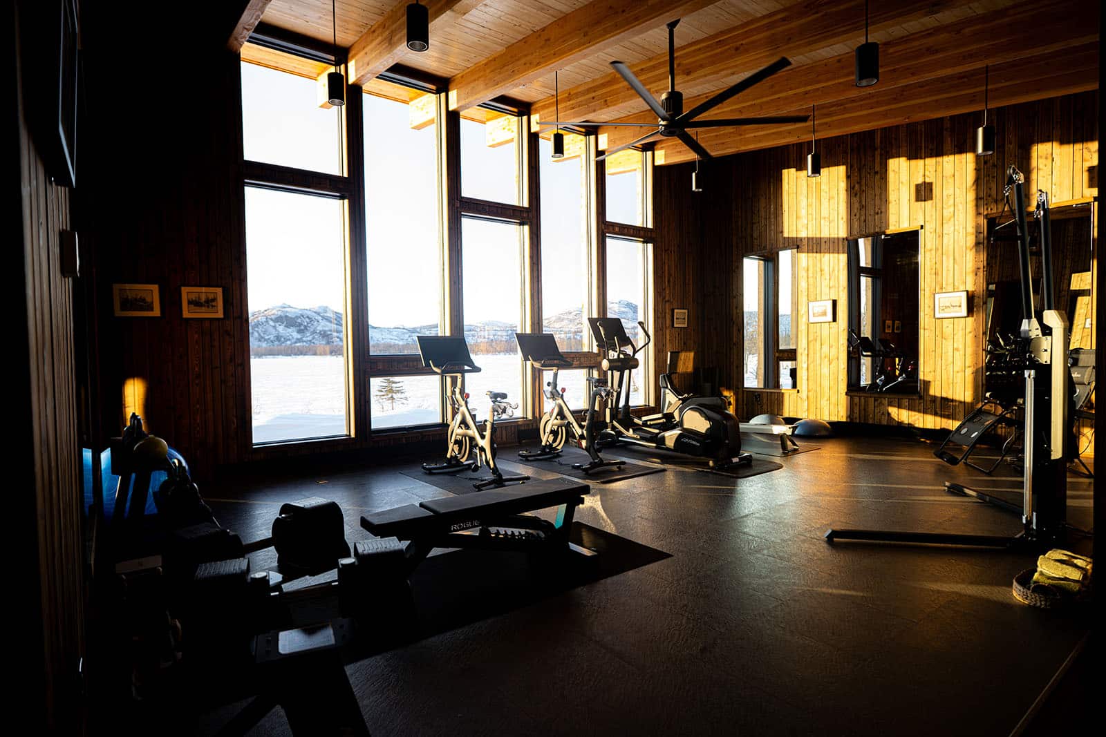 Wellness Center gym with mountain view